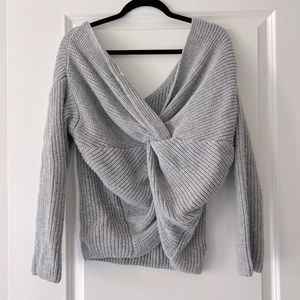 Heather gray knit sweater with knot back